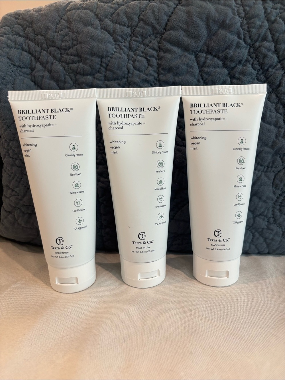 Terra & Co Brilliant Black Charcoal Hydroxyapatite Toothpaste Set of 3